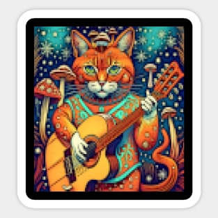 mushroom loving cat guitar player Sticker